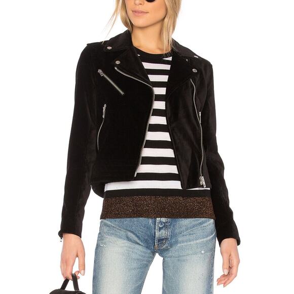 Rag & Bone / Jean Mercer Jacket Black Velvet Motorcycle Biker Zipper Collar S - Picture 3 of 13